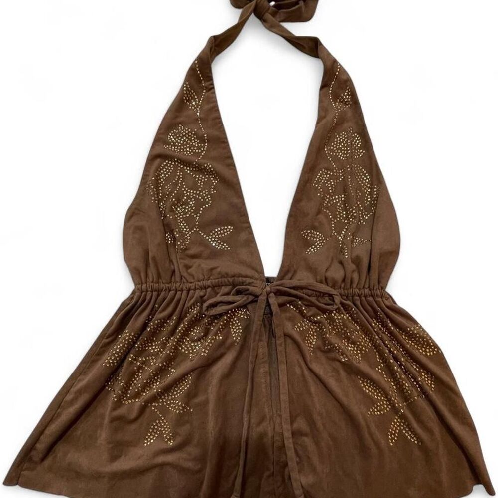 Moa-moa Women's Brown and Gold Crop-top